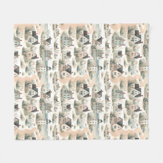 Couverture Polaire Coastal Cottage Lighthouse Pattern (Devant (Horizontal))