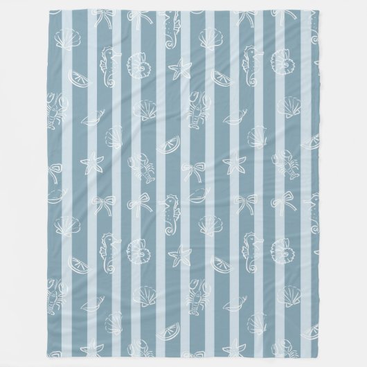 Couverture Polaire Coastal Nautical Pattern | Blue Sea Shell & Seahor (Devant)