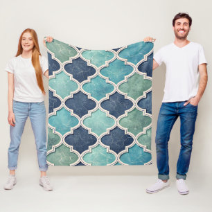 Couverture Polaire Cobalt et sarcelle quatrefeuilles - Mosaïque médit
