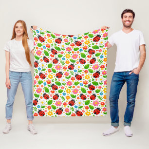 Couverture Polaire Coccinelles Mignonnes et Fleurs pour la Décoration