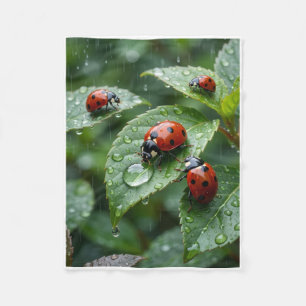 Couverture Polaire Coccinelles Rouges Dispersées Sur Feuilles Couvert