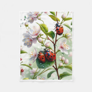 Couverture Polaire Coccinelles Rouges Sur Douces Fleurs Blanches En L
