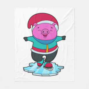Couverture Polaire Cochon à Patinage sur glace avec patins sur glace 