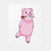 Couverture Polaire Cochon avec fleur Rose (Devant)