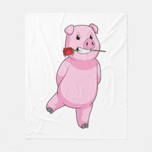 Couverture Polaire Cochon avec fleur Rose