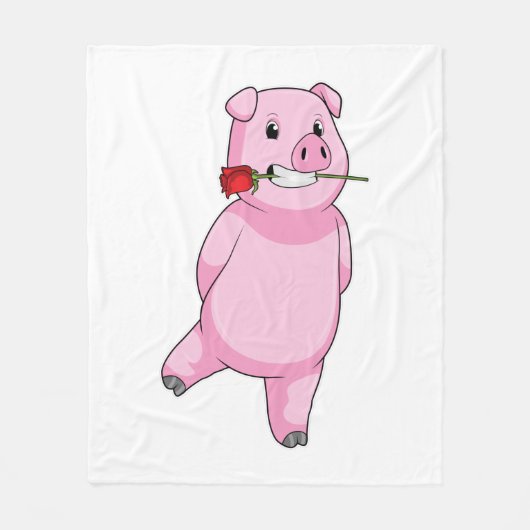 Couverture Polaire Cochon avec fleur Rose (Devant)