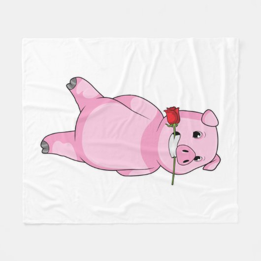 Couverture Polaire Cochon avec fleur Rose (Devant (Horizontal))