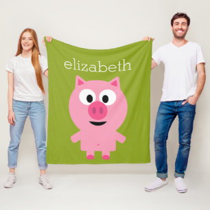 Couverture Polaire Cochon de ferme en caricatures - rose et vert citr