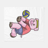 Couverture Polaire Cochon de sport avec volleyball (Devant (Horizontal))