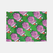 Couverture Polaire Cochon de vacances à Santa Hat Motif sur Vert (Devant (Horizontal))