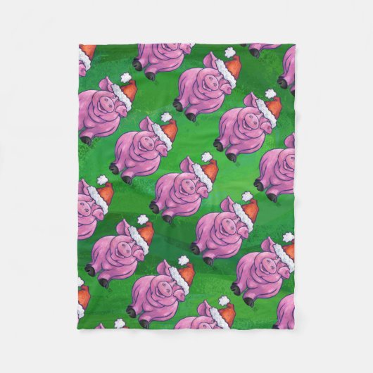 Couverture Polaire Cochon de vacances à Santa Hat Motif sur Vert (Devant)
