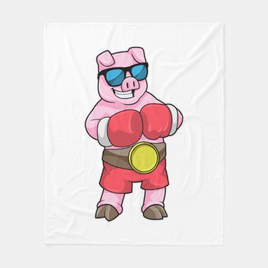 Couverture Polaire Cochon en boîte avec gants de boxe (Devant)