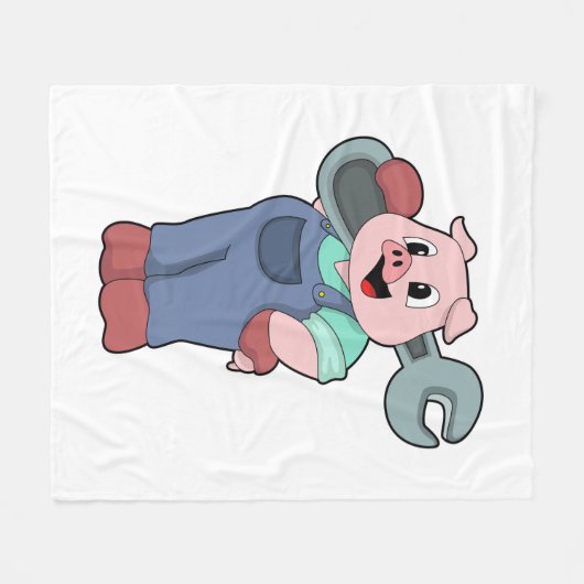 Couverture Polaire Cochon en mécanique avec clé (Devant (Horizontal))