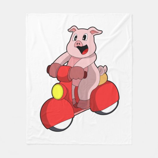 Couverture Polaire Cochon en vélo avec Scooter (Devant)