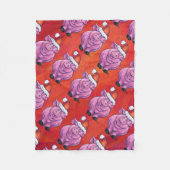 Couverture Polaire Cochon mignon à Santa Hat sur rouge (Devant)