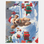 Couverture Polaire Cockapo coule en neige avec Casquette de Noël (Devant)