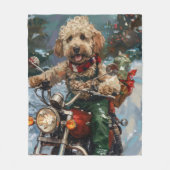 Couverture Polaire Cockapoo Chien chevauchant la moto Noël (Devant)
