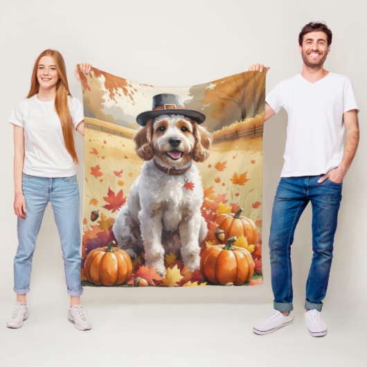 Couverture Polaire Cockapoo dans les feuilles d'automne, l'art de Tha (En situation)