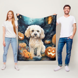 Couverture Polaire Cockapoo d'Halloween avec citrouilles effrayant