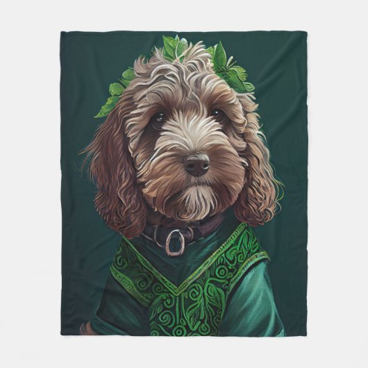 Couverture Polaire Cockapoo Dog en robe de fête St. Patrick (Devant)