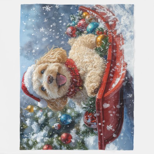 Couverture Polaire Cockapoo Dog in Sledge Let it Neige Christmas (Devant)