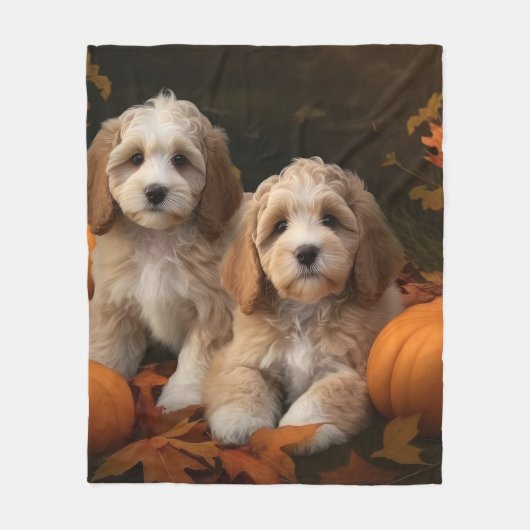 Couverture Polaire Cockapoo Puppy Citrouille d'automne (Devant)