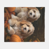 Couverture Polaire Cockapoo Puppy Citrouille d'automne (Devant (Horizontal))