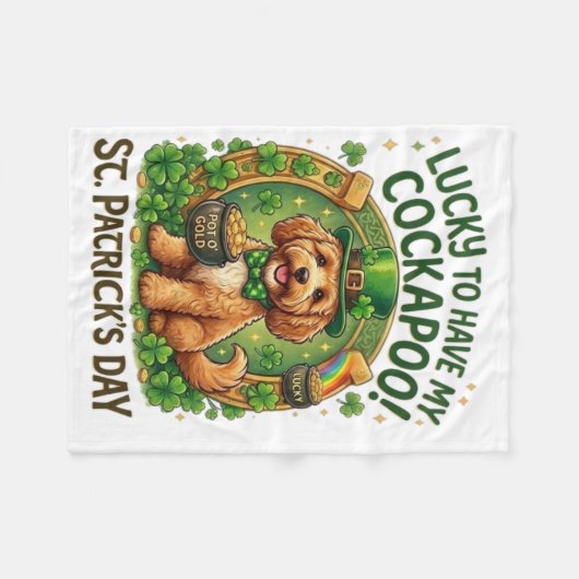 Couverture Polaire Cockapoo St Patrick's Day Lucky Dog Pot of Gold (Devant (Horizontal))