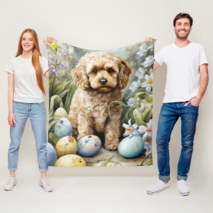 Couverture Polaire Cockapou avec les oeufs de Pâques vacances
