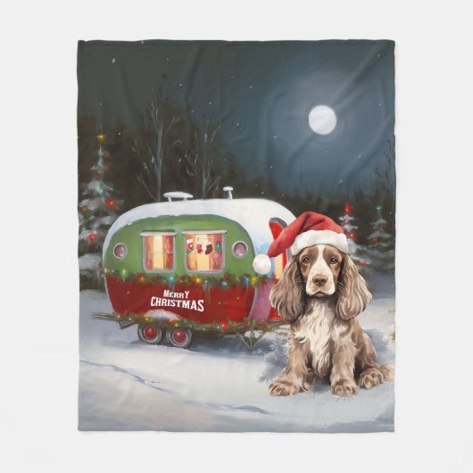 Couverture Polaire Cocker d'hiver Spaniel Caravan Christmas Adventure (Devant)