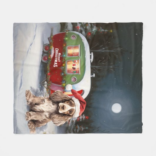 Couverture Polaire Cocker d'hiver Spaniel Caravan Christmas Adventure (Devant (Horizontal))