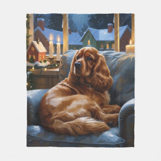 Couverture Polaire Cocker Spaniel avec les lumières de Noël (Devant)