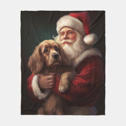 Couverture Polaire Cocker Spaniel avec Noël Festif du Père Noël (Devant)