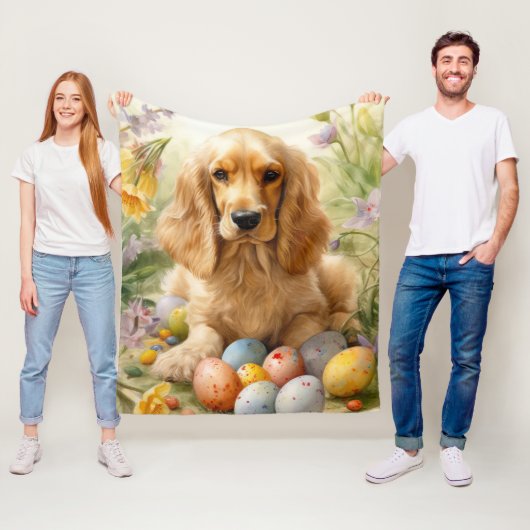 Couverture Polaire Cocker Spaniel avec Oeufs de Pâques Fêtes (En situation)