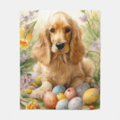 Couverture Polaire Cocker Spaniel avec Oeufs de Pâques Fêtes (Devant)