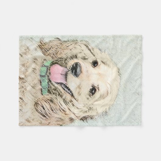 Couverture Polaire Cocker Spaniel Buff Peinture - Art Chien original (Devant (Horizontal))