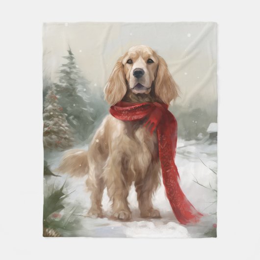 Couverture Polaire Cocker Spaniel Chien dans Noël de neige (Devant)
