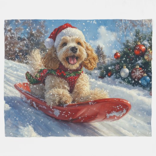 Couverture Polaire Cocker Spaniel Chien dans Sledge Let it neige Noël (Devant (Horizontal))