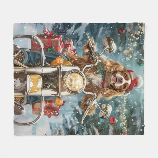 Couverture Polaire Cocker Spaniel Chien équitation Moto Noël (Devant (Horizontal))