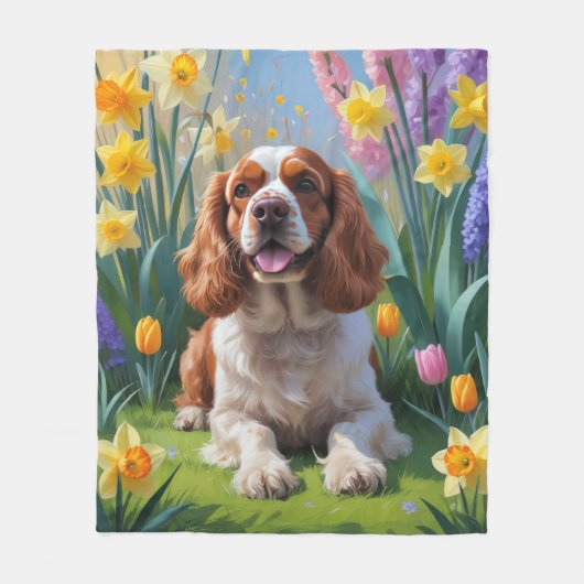 Couverture Polaire Cocker Spaniel Chien Fleurs de printemps de chien (Devant)