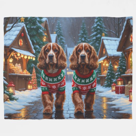 Couverture Polaire Cocker Spaniel Dogs Christmas Snow Holiday (Devant (Horizontal))