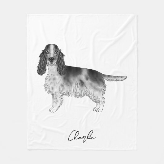 Couverture Polaire Cocker Spaniel En Noir Et Blanc & Nom Personnalisé (Devant)