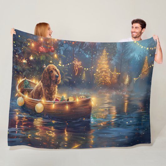 Couverture Polaire Cocker Spaniel Noël Festive Voyage (En situation)