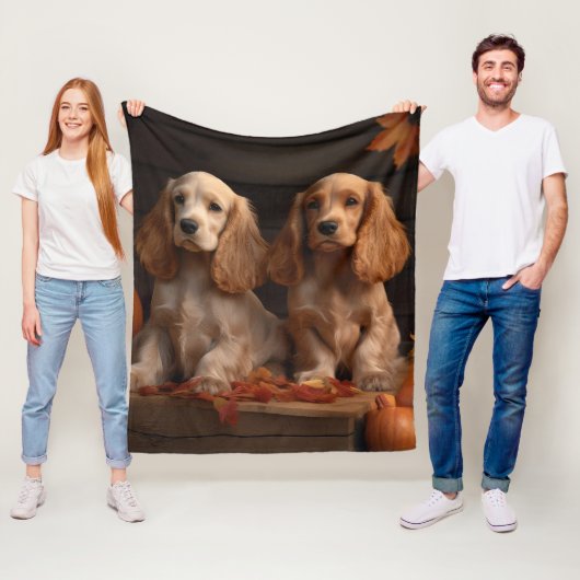 Couverture Polaire Cocker Spaniel Puppy Automne Citrouille de plaisir (En situation)