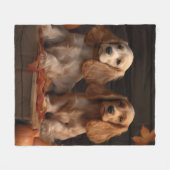 Couverture Polaire Cocker Spaniel Puppy Automne Citrouille de plaisir (Devant (Horizontal))