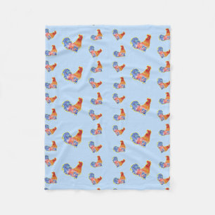 Couverture Polaire Cockerel Rooster Rouge Funny Bleu et Zones Blanche