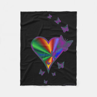 Couverture Polaire Cœur arc-en-ciel et papillon