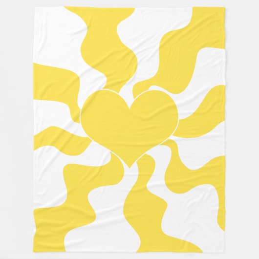 Couverture Polaire Coeur - Citron jaune et blanc (Devant)