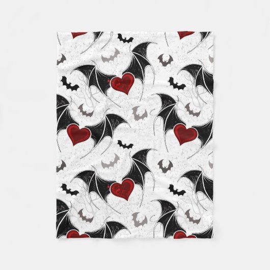 Couverture Polaire Coeur d'Halloween avec ailes de chauve-souris noir (Devant)
