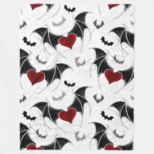 Couverture Polaire Coeur d'Halloween avec ailes de chauve-souris noir